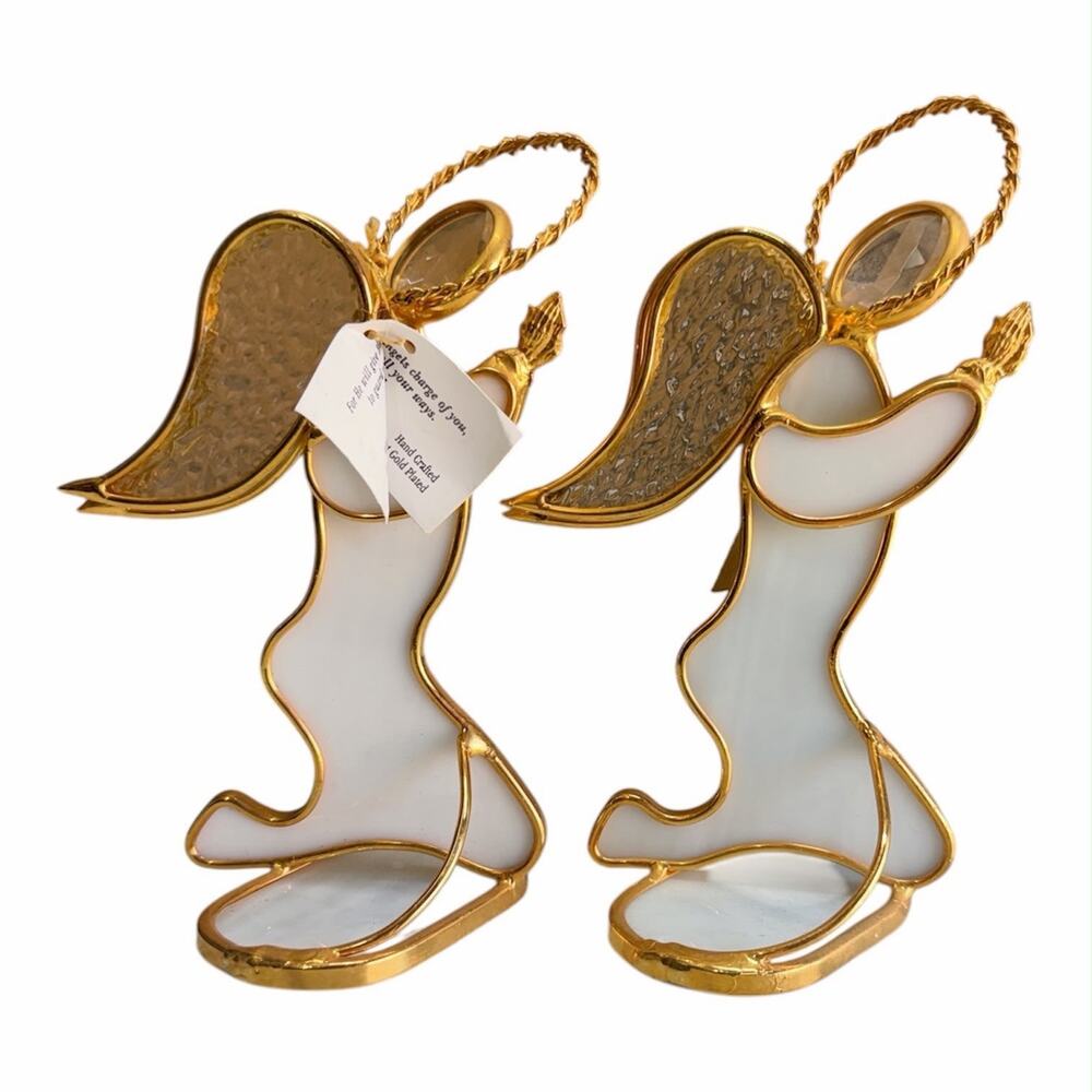 Angels of Love 24K Gold Plated Stained Glass Angel Figurines Pair Hand Crafted